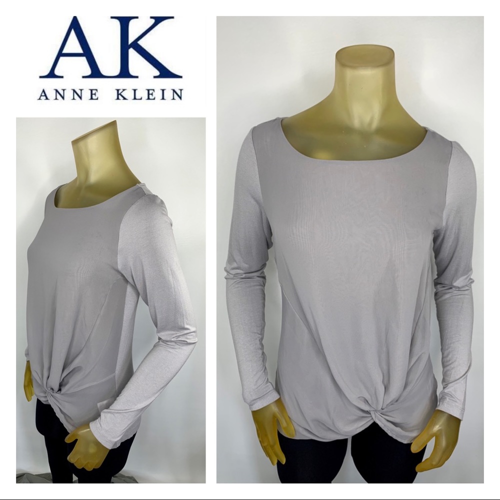 ANNE KLEIN Long Sleeved Knotted Blouse Gray Small